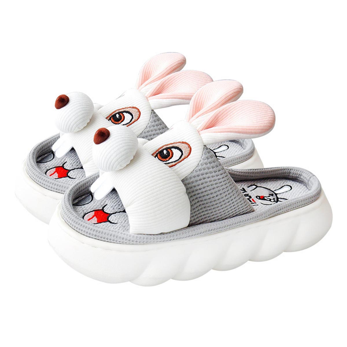 兔子可爱亚麻 居家情侣 立体卡通 防阻厚底拖鞋.JPG