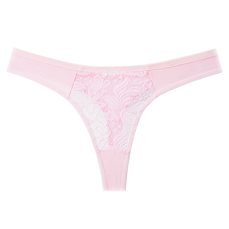 粉蕾丝拼接 纯棉低腰 女款T裤.jpeg